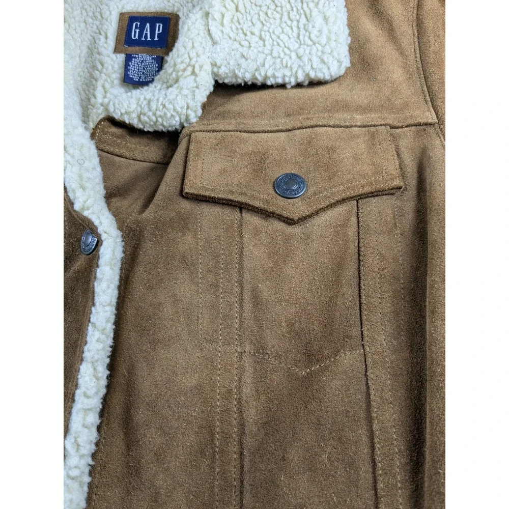 Vintage Gap Suede Sherpa Lined Front Snap Mid Length Coat Penny Lane Boho (Read)